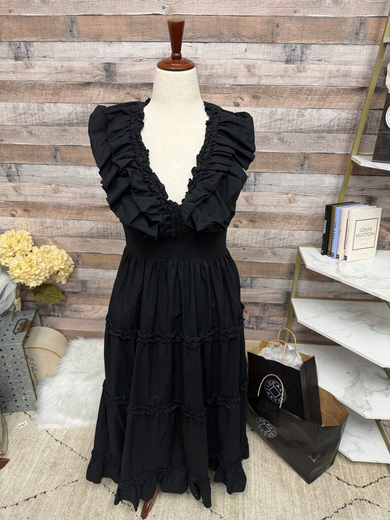 Love The Label Black Ruffle V-Neck Maxi Dress