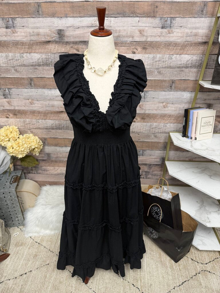 Love The Label Black Ruffle V-Neck Maxi Dress