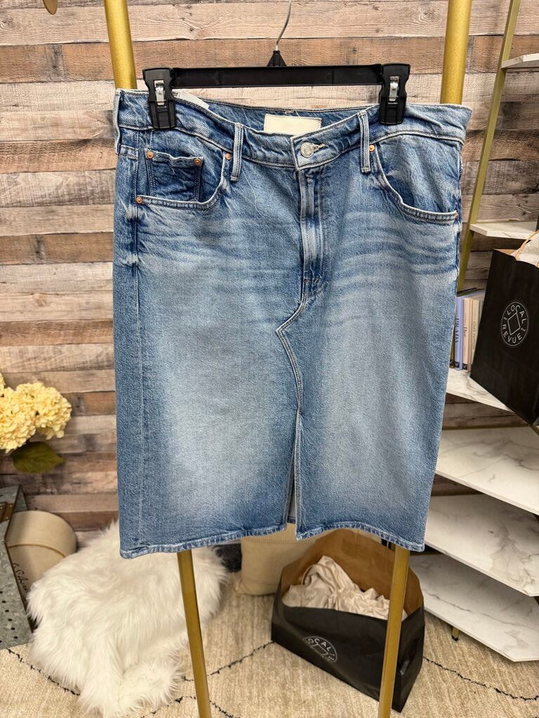 Mother Superior Light Wash Denim Midi Skirt