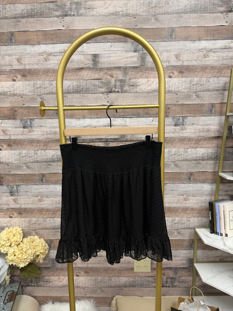 InterMix Black Smocked Ruffled Mini Skirt