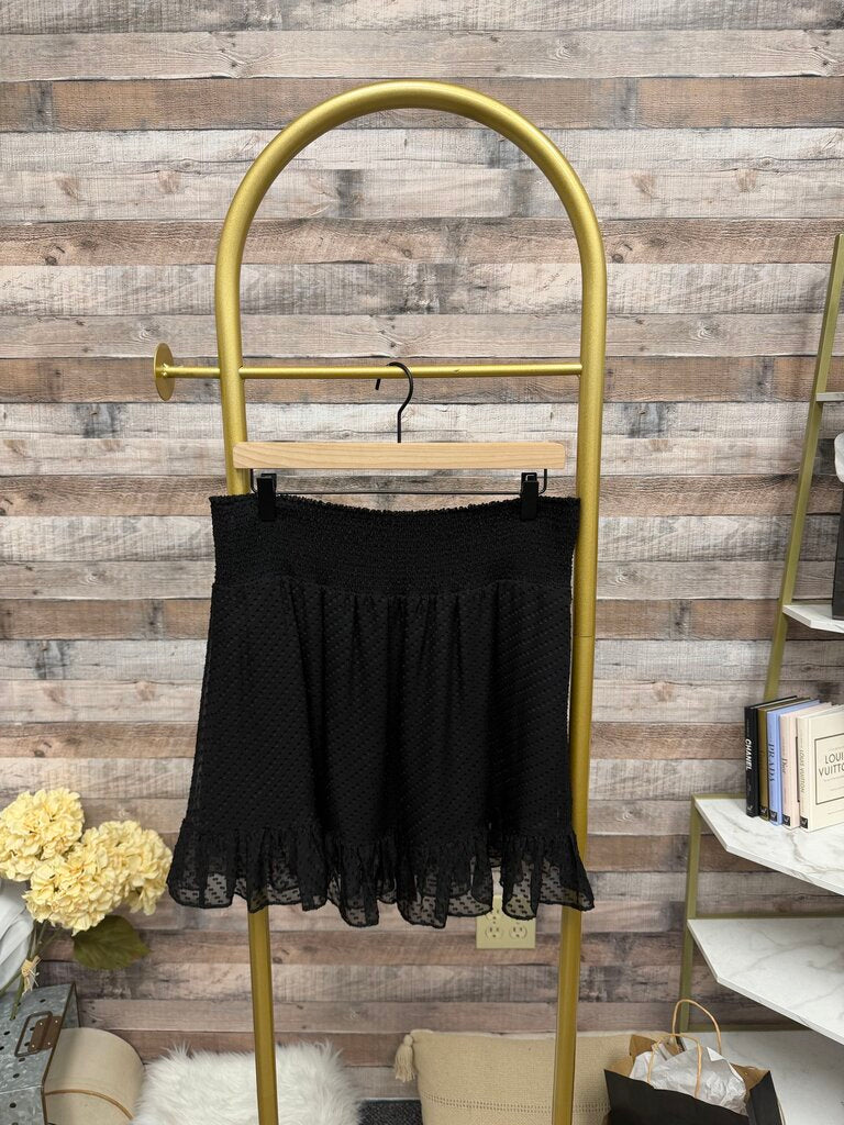 InterMix Black Smocked Ruffled Mini Skirt