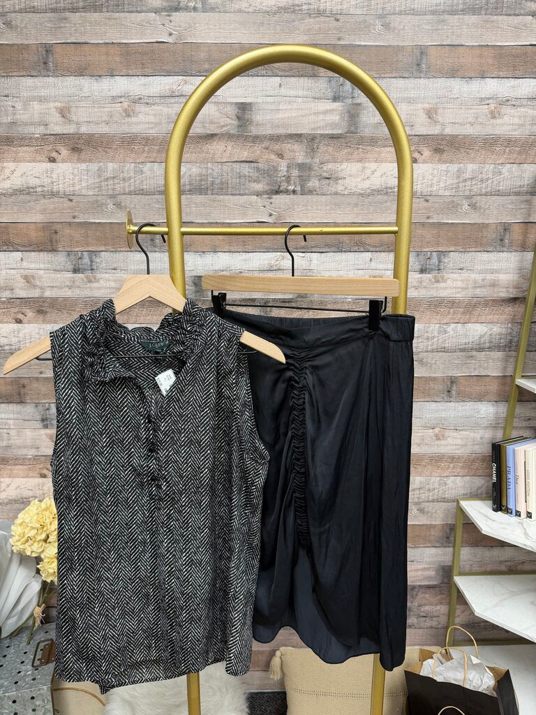 Zadig & Voltaire Black Ruched Midi Skirt