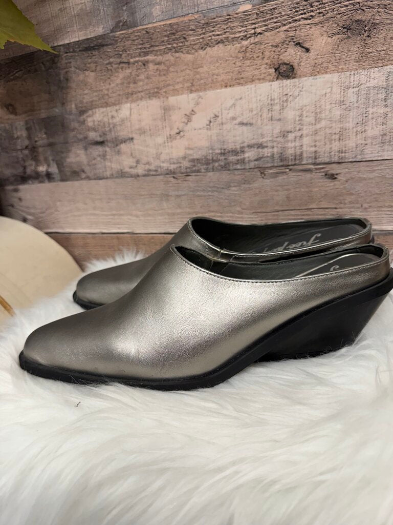 Free People Silver Wedge Mules
