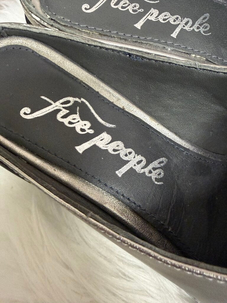 Free People Silver Wedge Mules