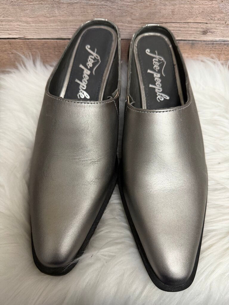 Free People Silver Wedge Mules