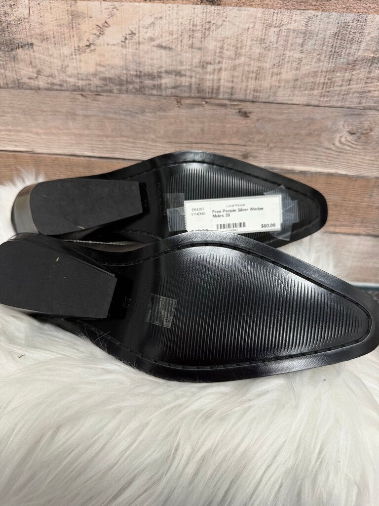 Free People Silver Wedge Mules