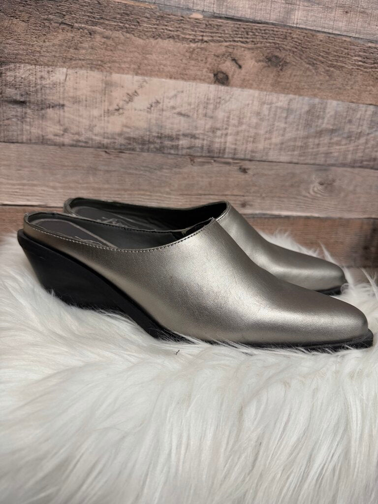 Free People Silver Wedge Mules