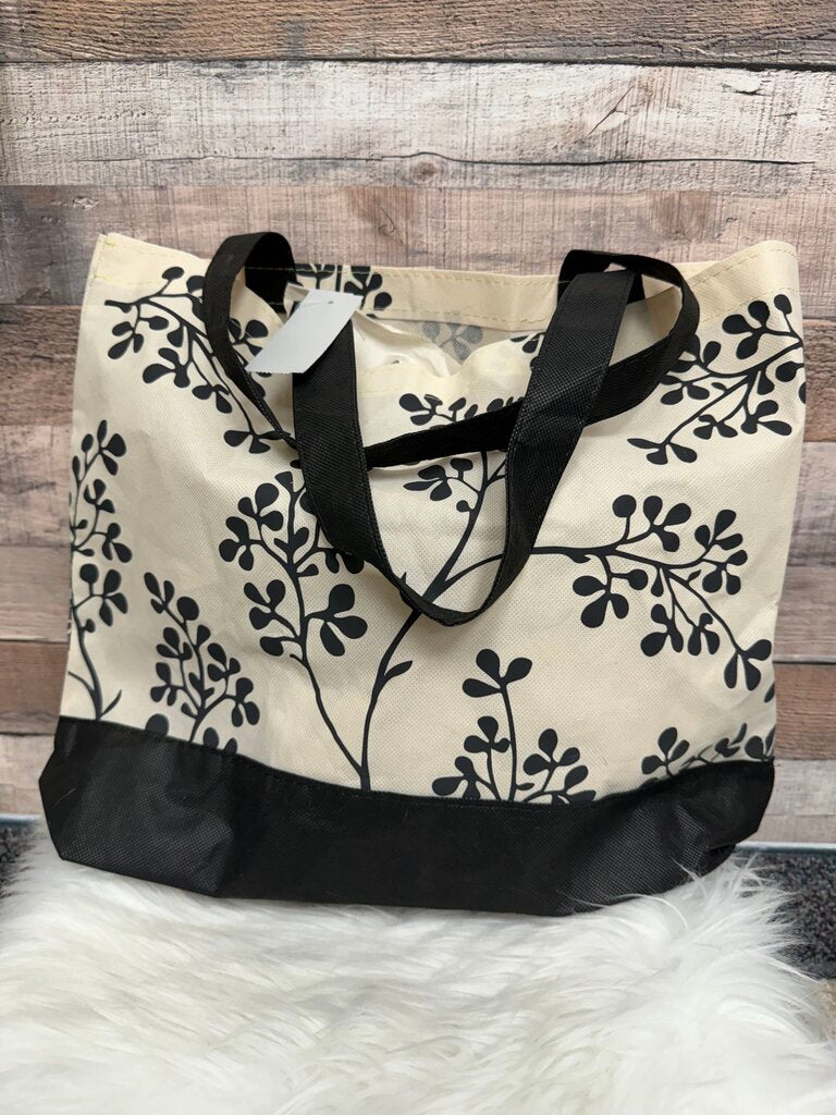 Canvas Tote Bag With Black Floral Botanical Print