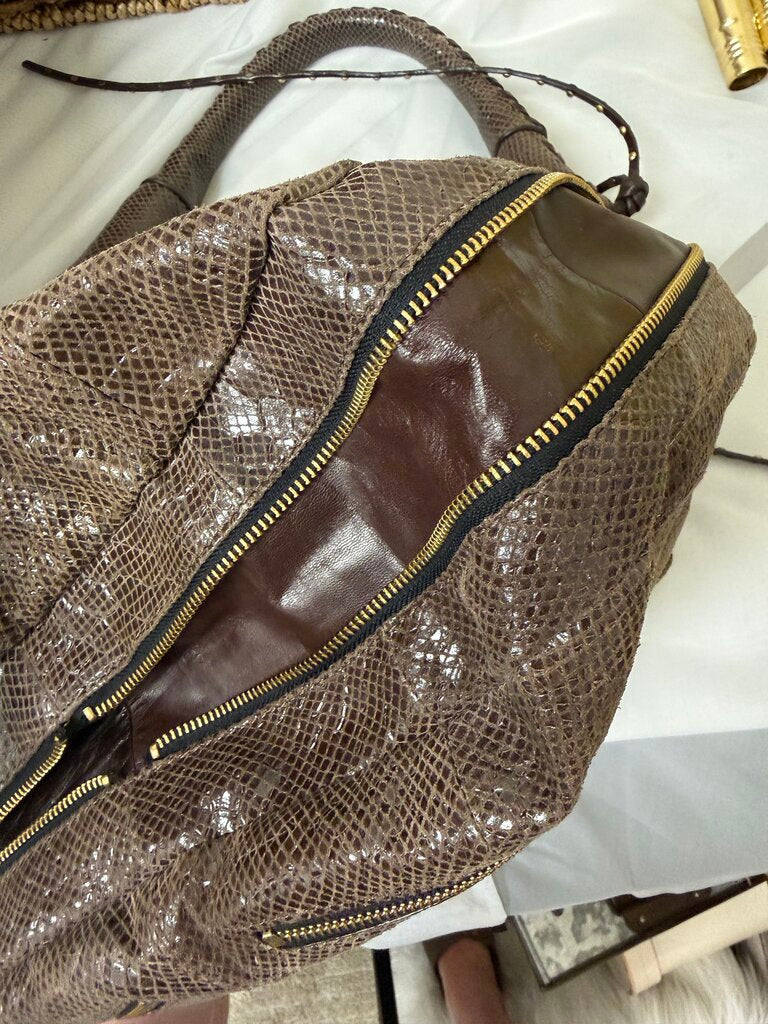 Dr Yannay Brown Snake Print Decorative Bag Decorative Hard Ware And Laced Handel