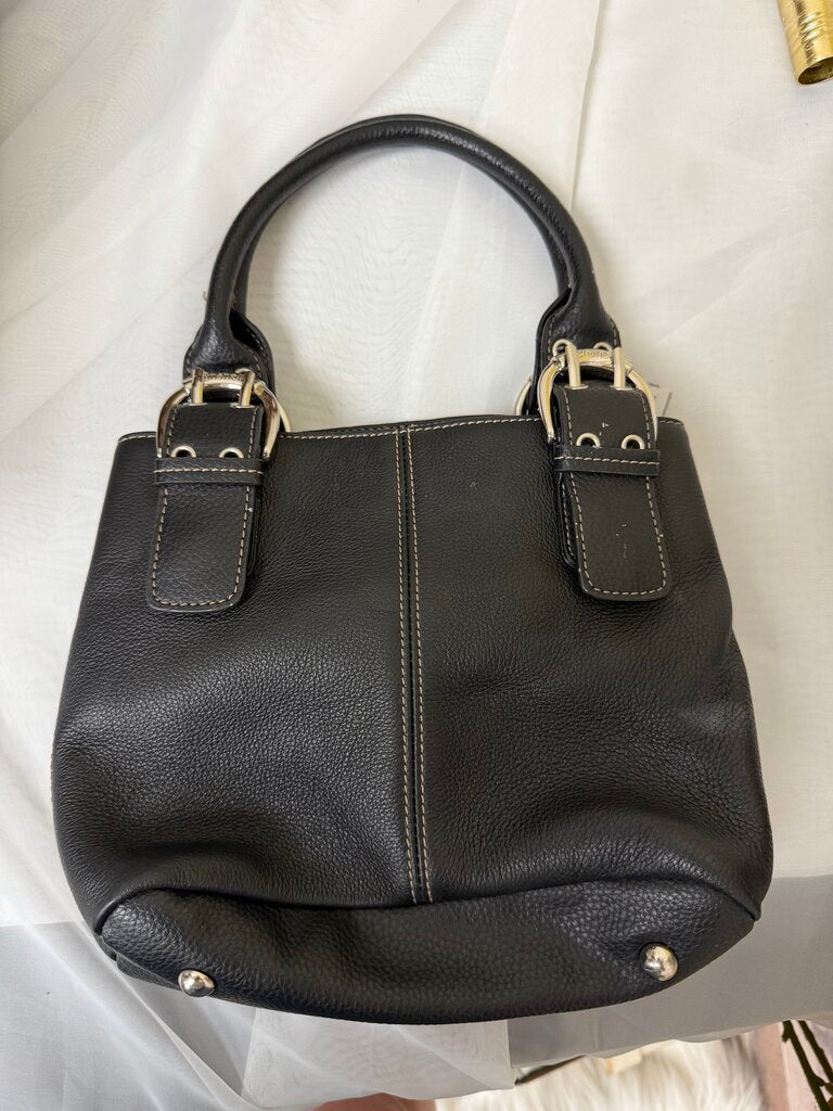 Tignanello Black Dual Handle Leather Handbag