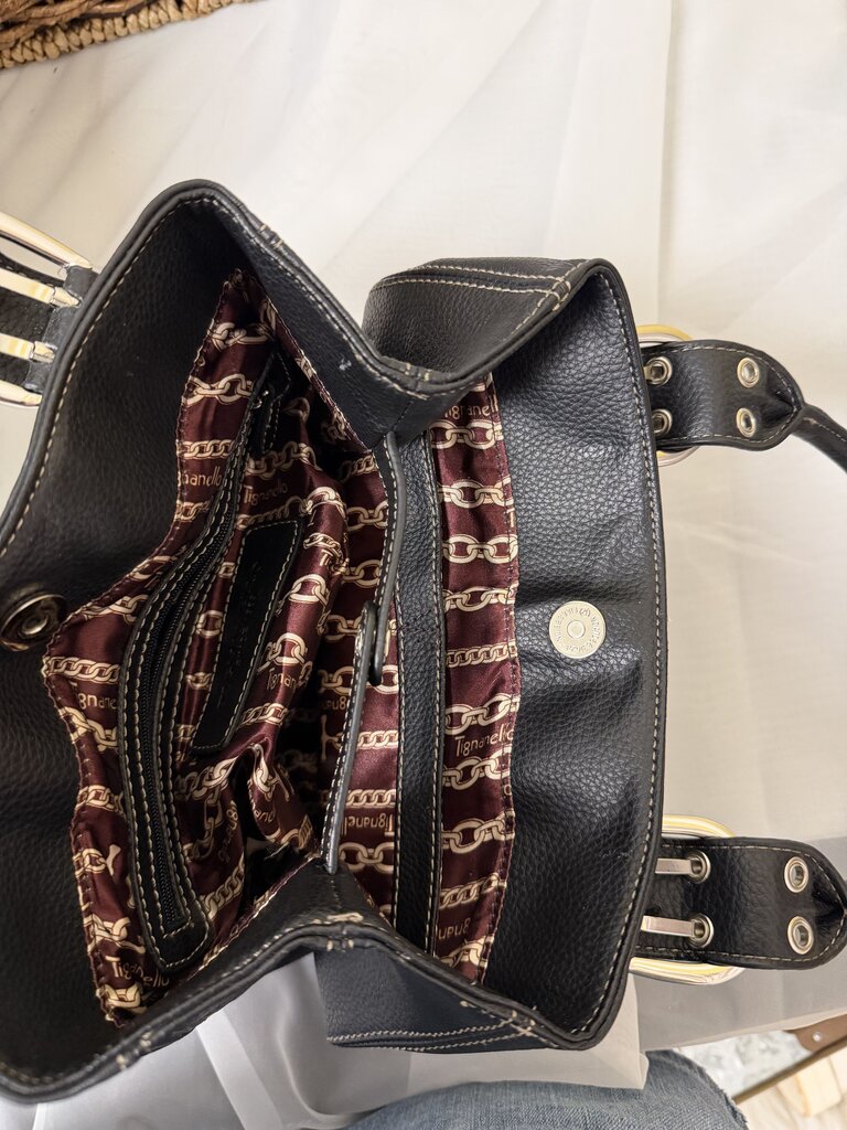 Tignanello Black Dual Handle Leather Handbag