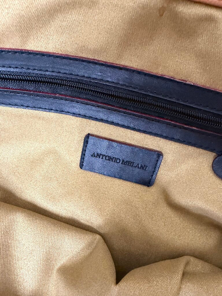 Antonio Melani Brown Faux Ostrich Leather Tote Bag Woven Bag