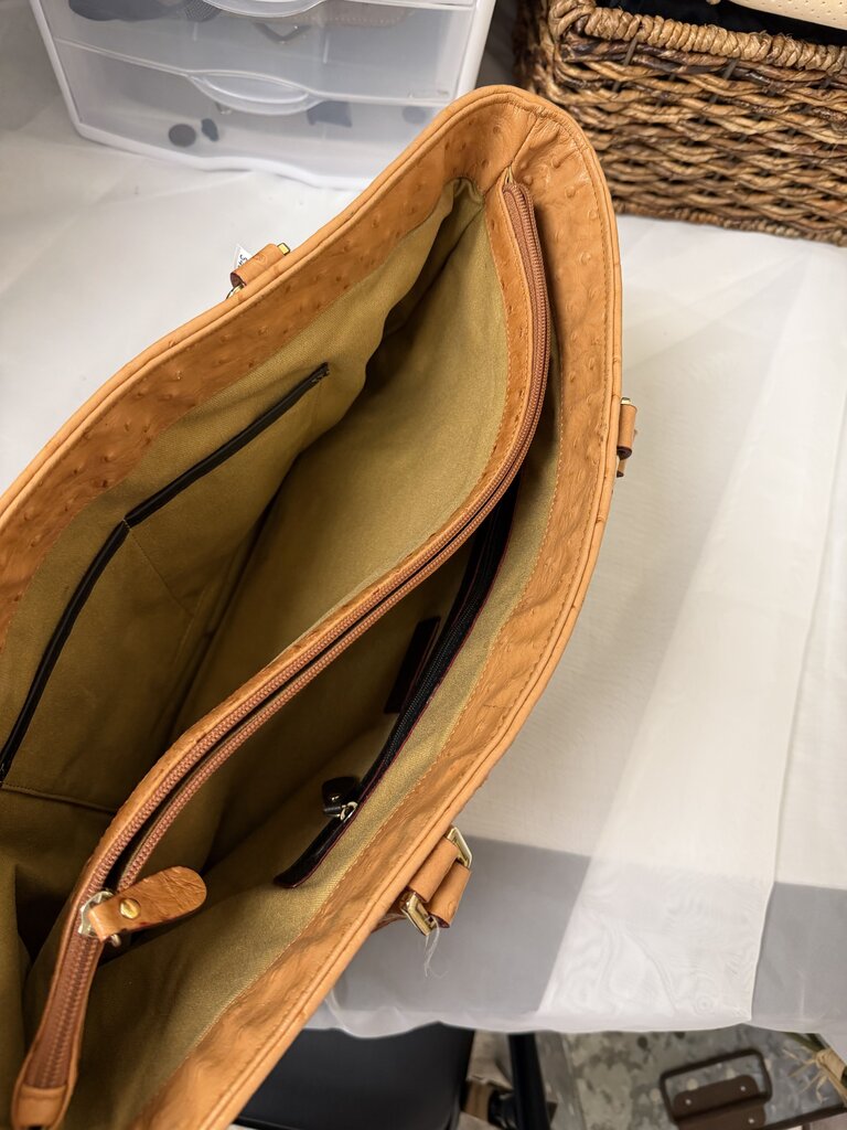 Antonio Melani Brown Faux Ostrich Leather Tote Bag Woven Bag