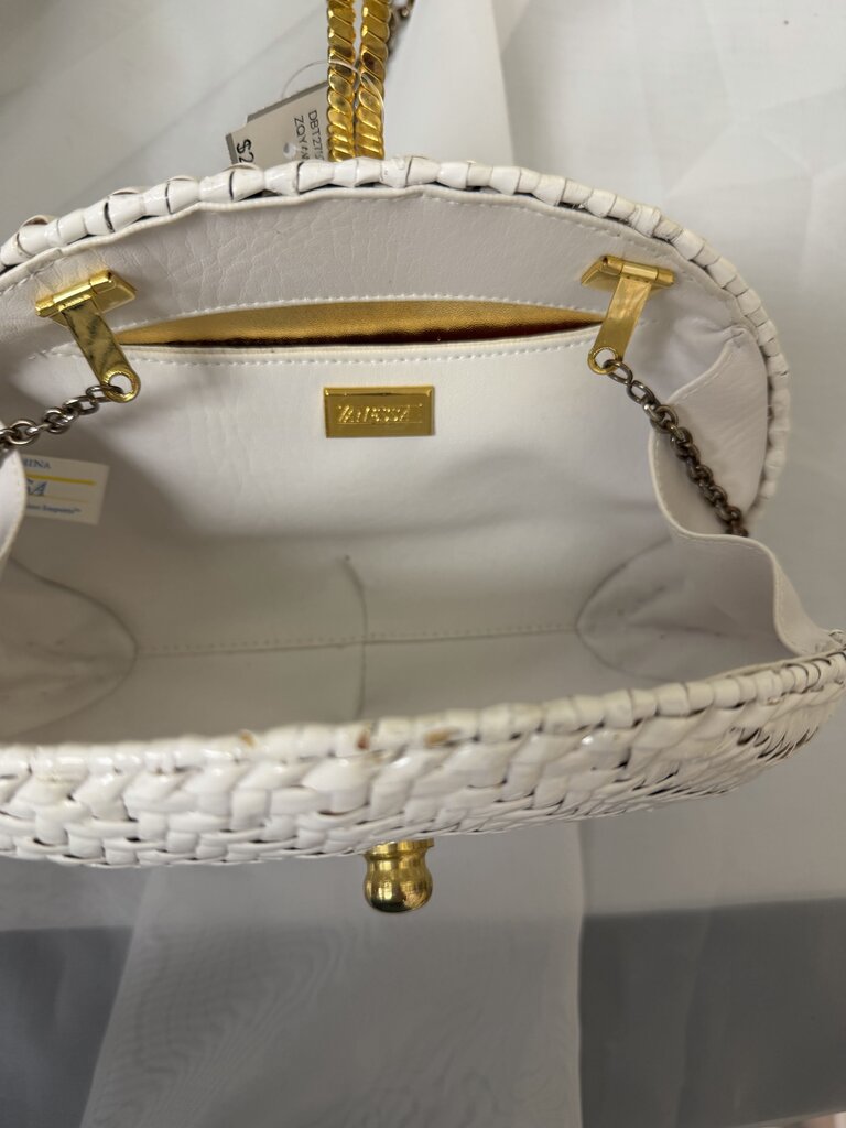 Venessa Brand White Woven Clutch & Gold Accents