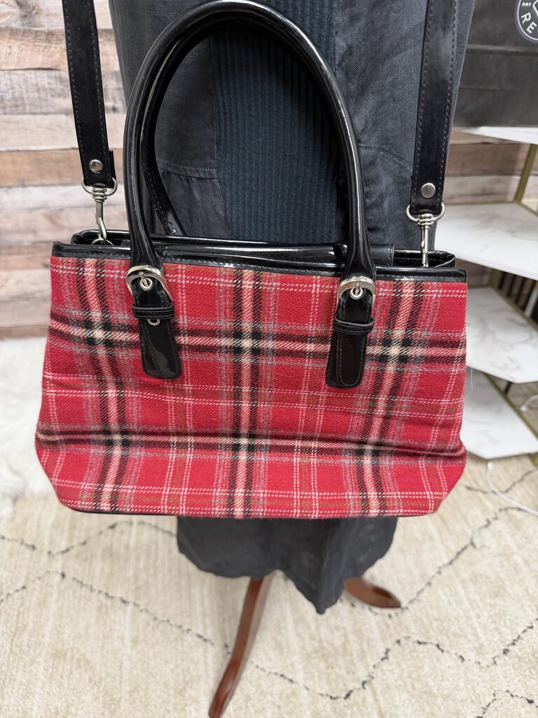 Sonoma Red & Black Plaid Handbag Leather Trim