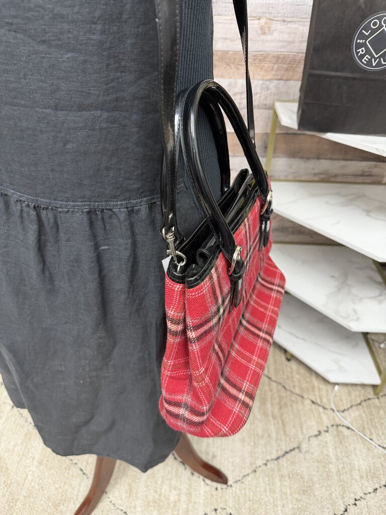Sonoma Red & Black Plaid Handbag Leather Trim