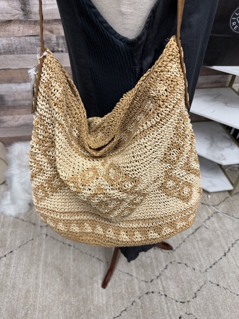 Sonoma Natural Straw Crochet Tote Bag With Decorative Design