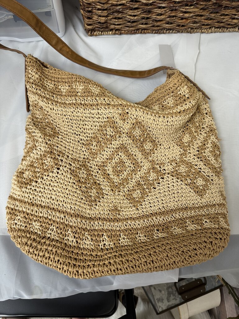 Sonoma Natural Straw Crochet Tote Bag With Decorative Design