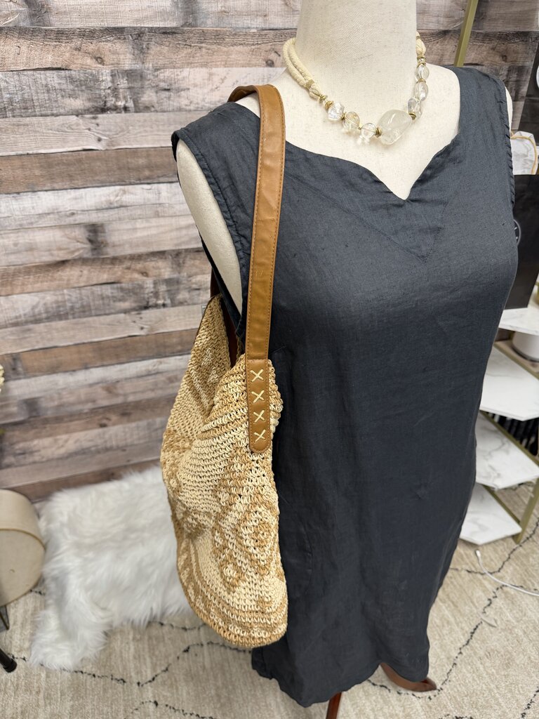Sonoma Natural Straw Crochet Tote Bag With Decorative Design