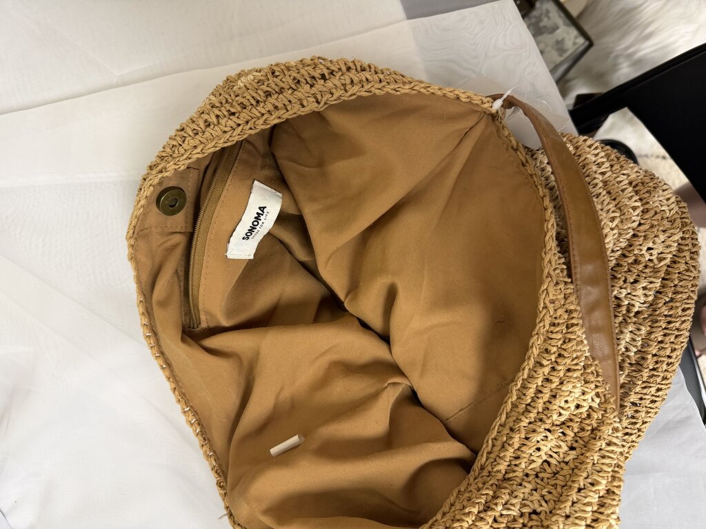 Sonoma Natural Straw Crochet Tote Bag With Decorative Design