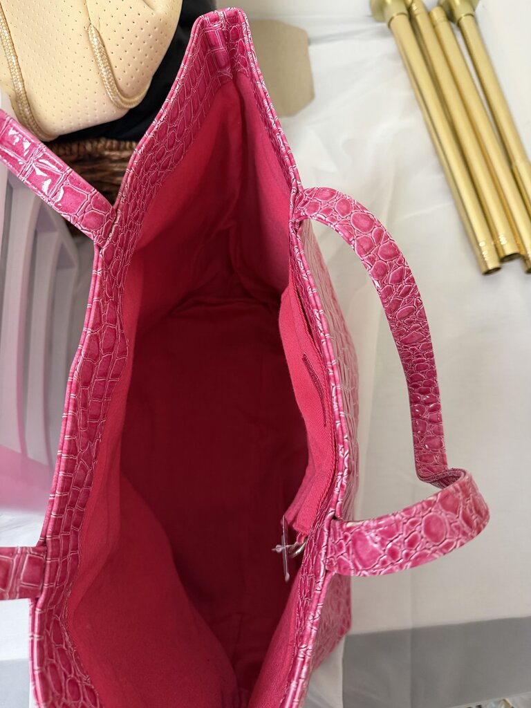 Bath & Body Works Pink Faux Crocodile Bag Embossed Print