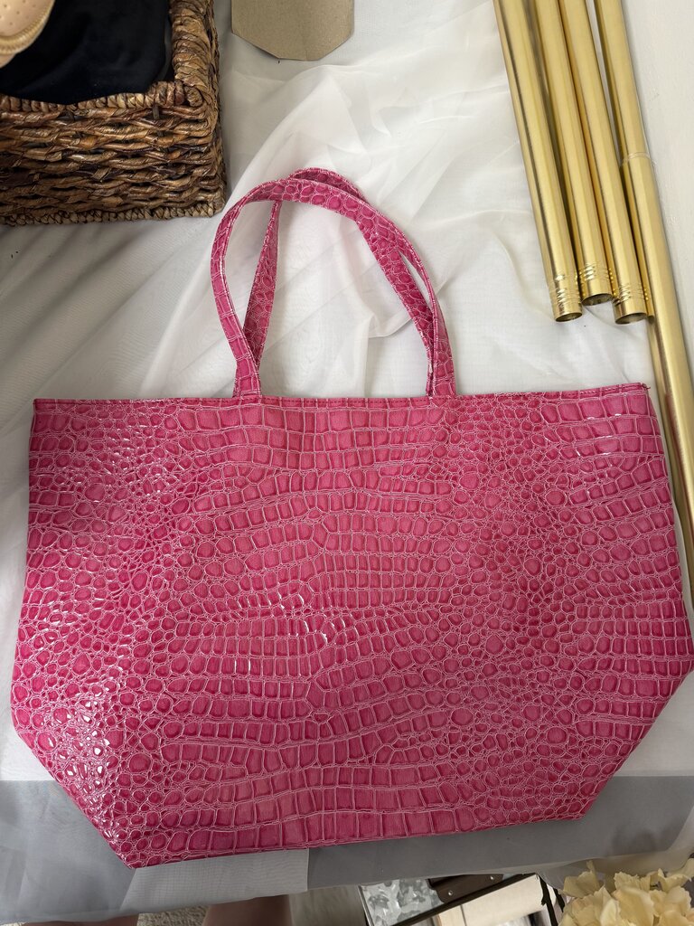 Bath & Body Works Pink Faux Crocodile Bag Embossed Print