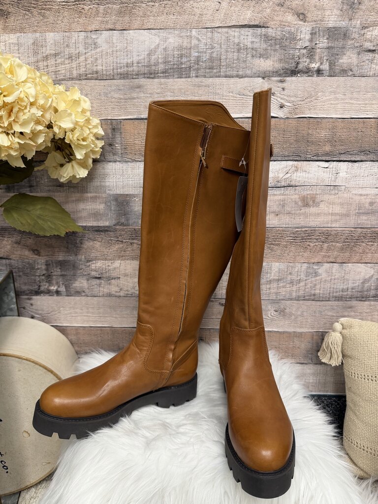 Franco Sarto Cognac Leather Lug Sole Knee High Boots