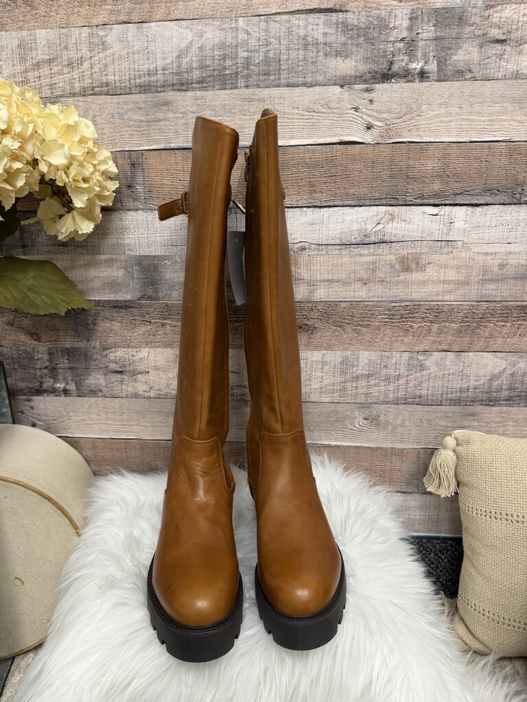 Franco Sarto Cognac Leather Lug Sole Knee High Boots