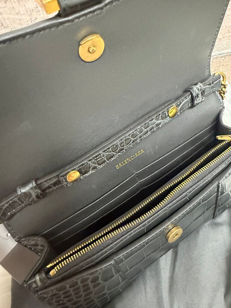 Balenciaga Hourglass Croc Embossed Gold Chain Crossbody