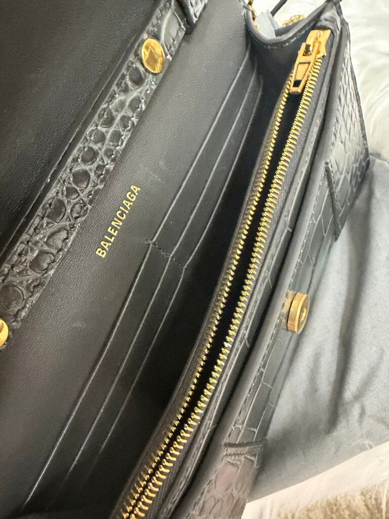 Balenciaga Hourglass Croc Embossed Gold Chain Crossbody