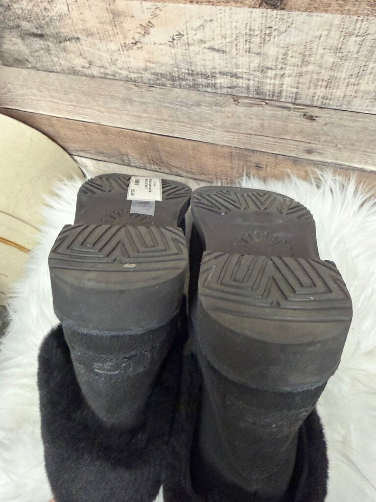 UGG Black Suede Lace-Up Shearling Cuff Boot