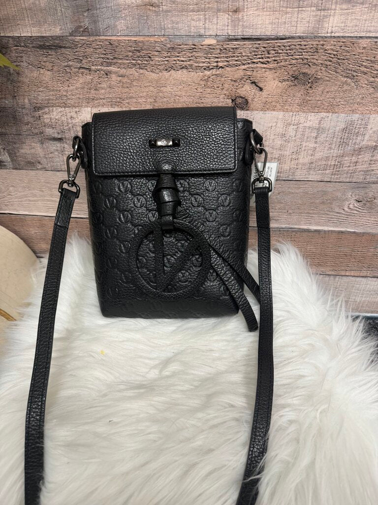 Valentino Black Leather Medallion Logo Closure Crossbody