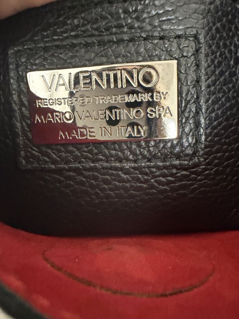 Valentino Black Leather Medallion Logo Closure Crossbody