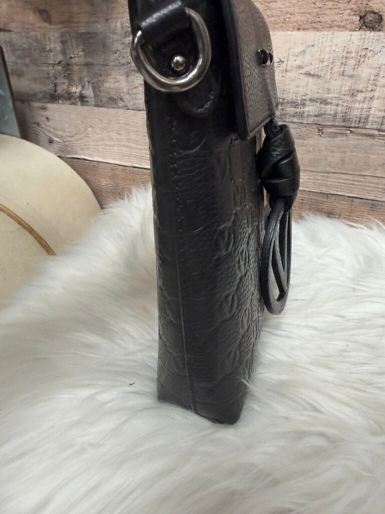 Valentino Black Leather Medallion Logo Closure Crossbody