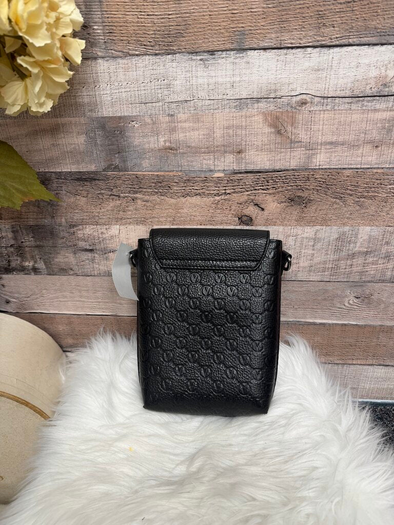 Valentino Black Leather Medallion Logo Closure Crossbody