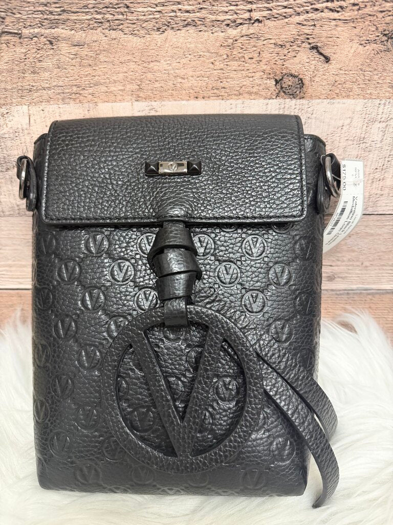 Valentino Black Leather Medallion Logo Closure Crossbody