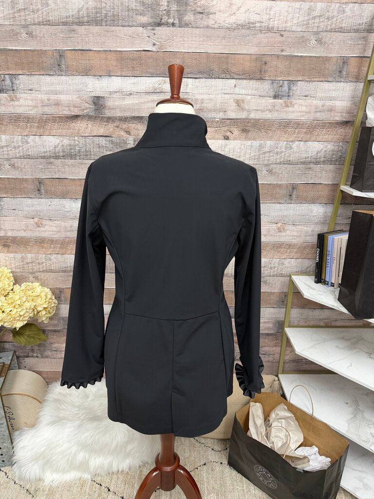Pearly Vine Black Ruffle Trench Coat