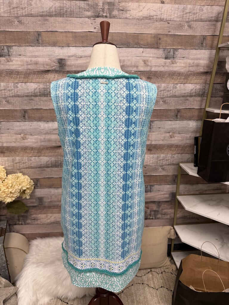 Cabana Life Blue Preppy Geo Pattern Cover Up Swim Hooded Cover Up