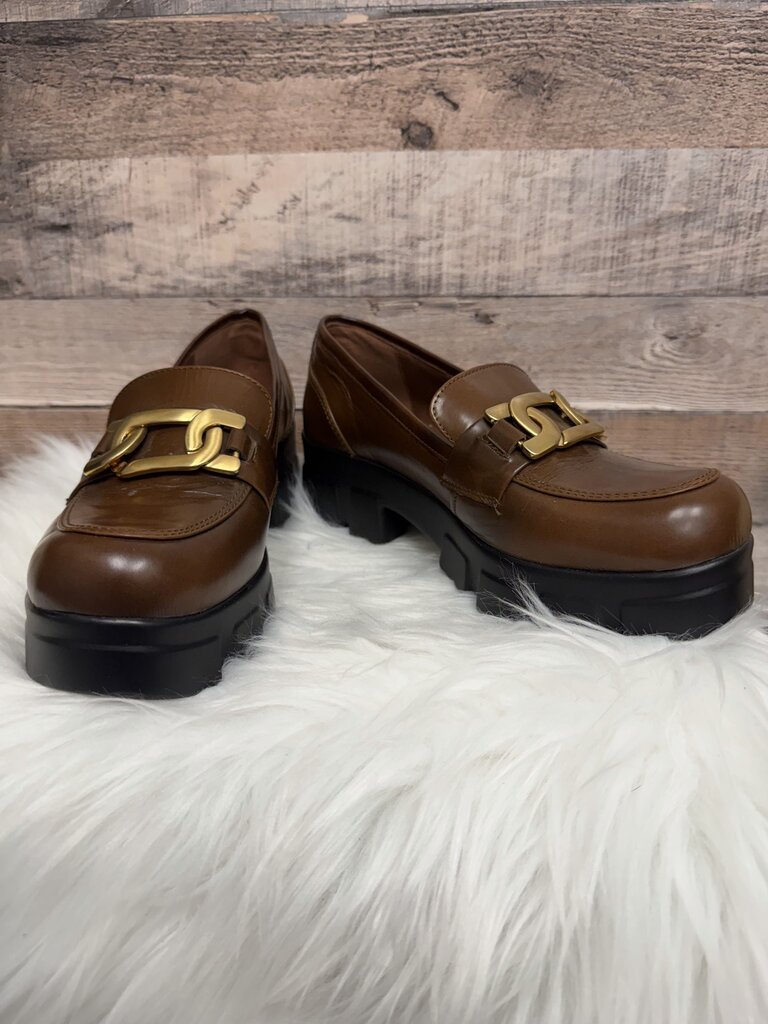 Ramiro Olivares Spanish Luxury Cognac Loafers w/Gold Chain Detail & Lug Soles