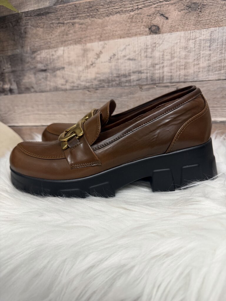 Ramiro Olivares Spanish Luxury Cognac Loafers w/Gold Chain Detail & Lug Soles