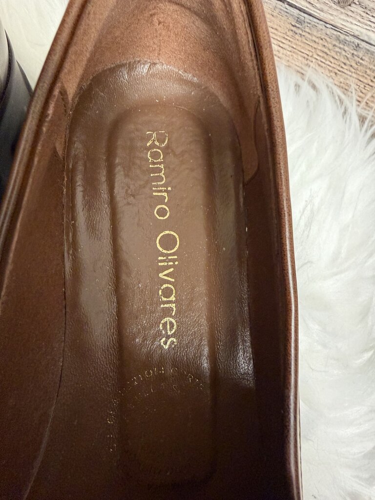 Ramiro Olivares Spanish Luxury Cognac Loafers w/Gold Chain Detail & Lug Soles