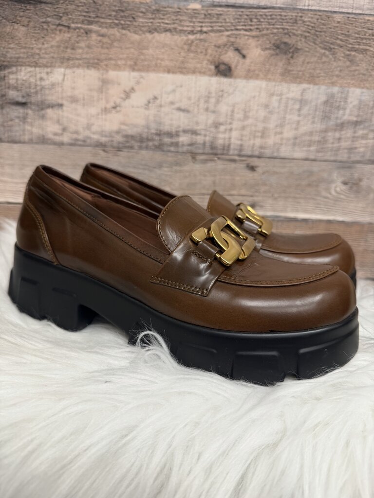 Ramiro Olivares Spanish Luxury Cognac Loafers w/Gold Chain Detail & Lug Soles