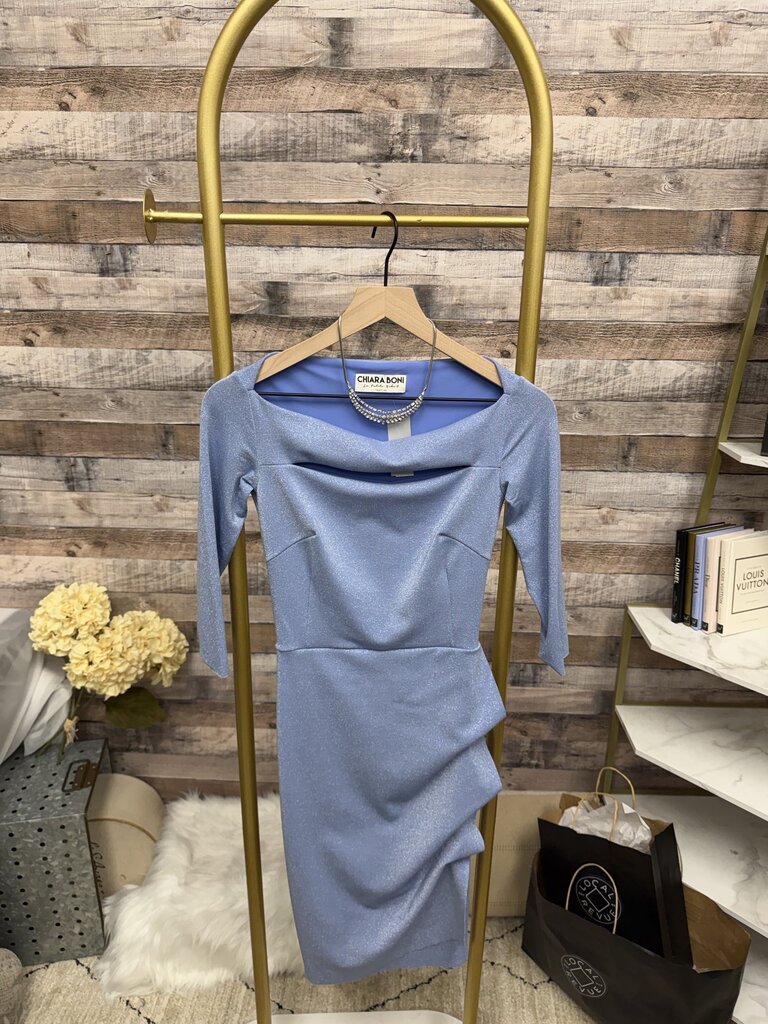 Chiara Boni Baby Blue Metallic Sparkle Dress