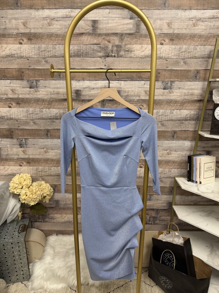 Chiara Boni Baby Blue Metallic Sparkle Dress