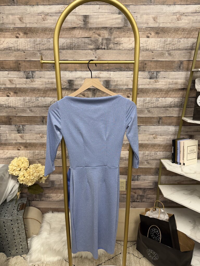 Chiara Boni Baby Blue Metallic Sparkle Dress