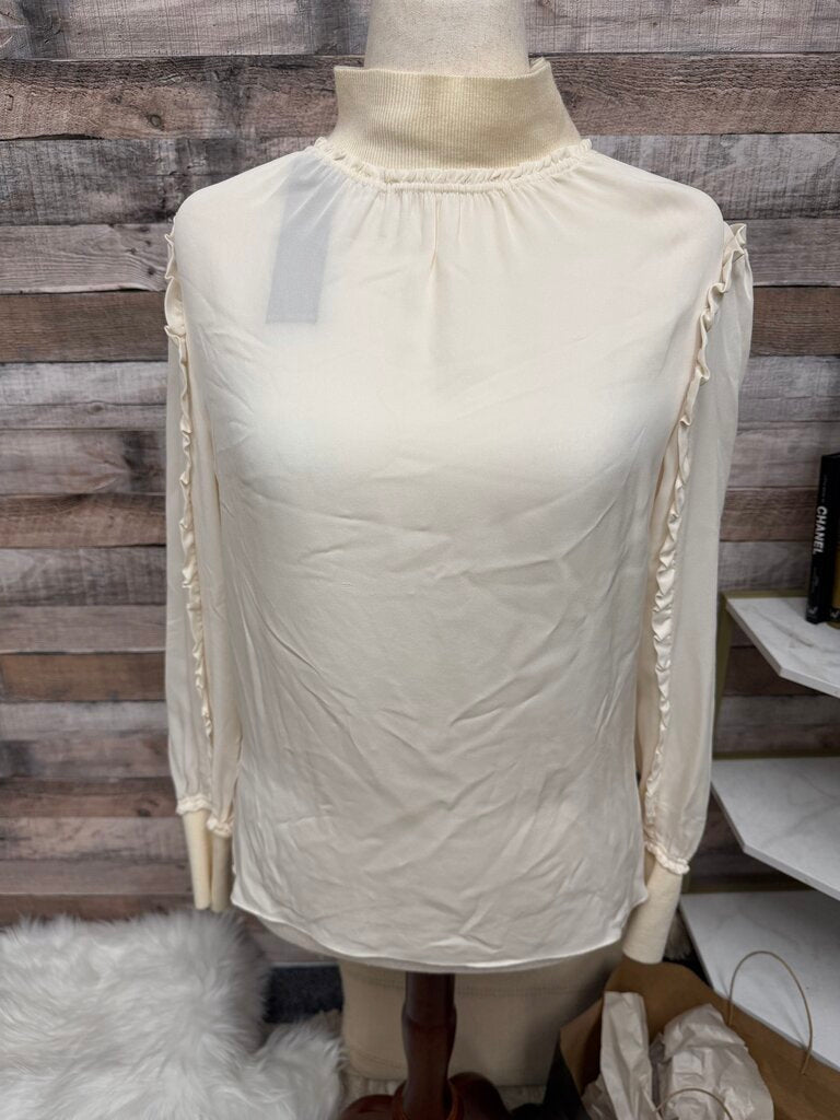 NWT Kobi Halpern Cream Mock Neck Blouse