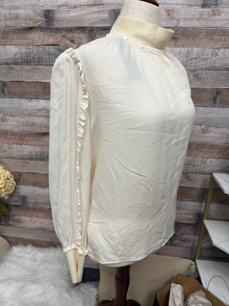 NWT Kobi Halpern Cream Mock Neck Blouse