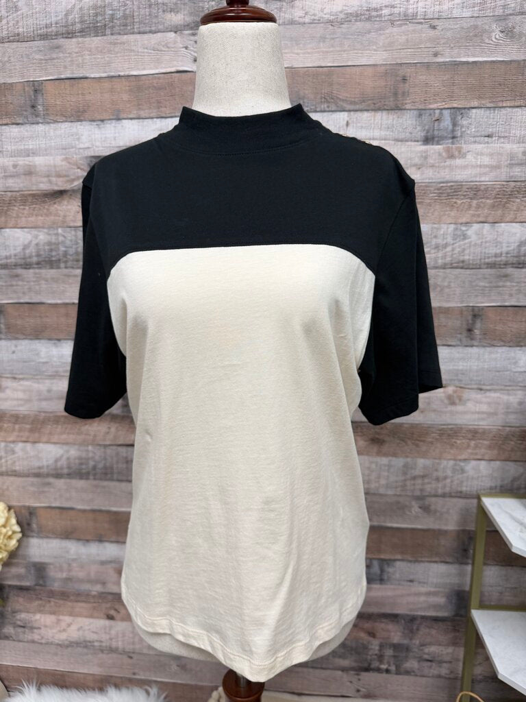 Nation Cream/Black Colorblock Mock Neck Tee