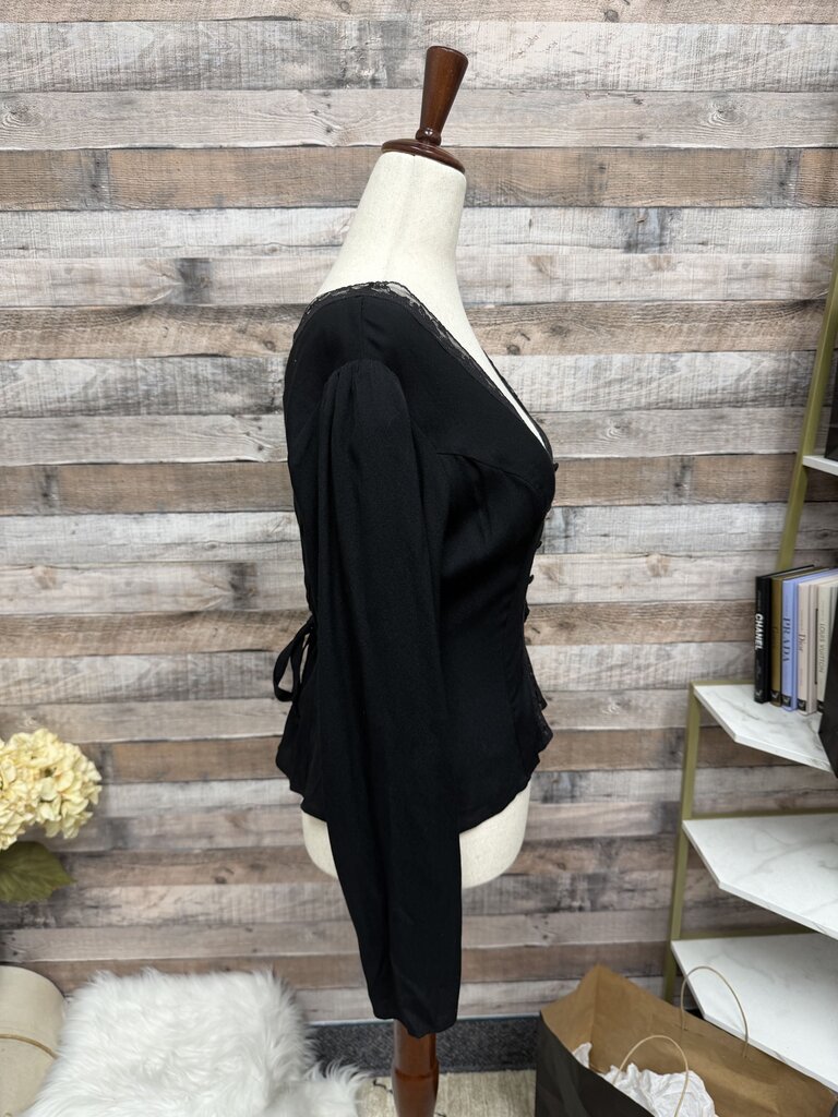 Reformation Black Lace Trim Victorian Blouse