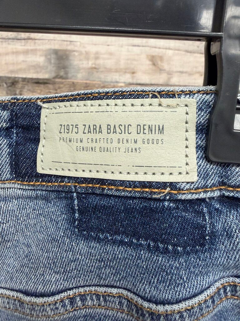 Zara Straight Leg With Side Stripes Red,Blue,Metallic Medium wash
